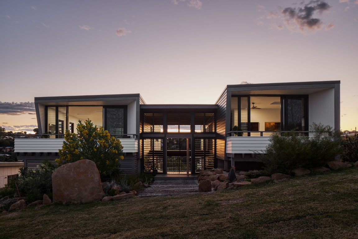 Modern multi-residential apartment building in Northern NSW designed by Create Architecture, featuring sustainable timber cladding and coastal landscaping.
